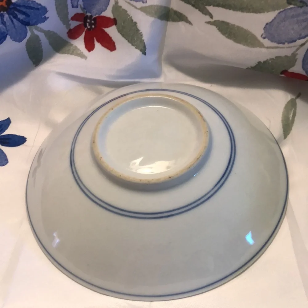 One Vintage Oriental Soup/Rice/Noodle Bowl Blue&White Heavy Porcelain 8”x2”